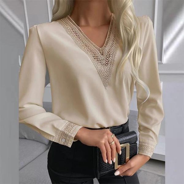 women's blouses & shirts 2021 autumn women blouse female lace v neck loose simple long sleeve solid color office casual ladies clothing, White
women's blouses & shirts 2021 autumn women blouse female lace v neck loose simple long sleeve solid color office casual ladies clothing, White