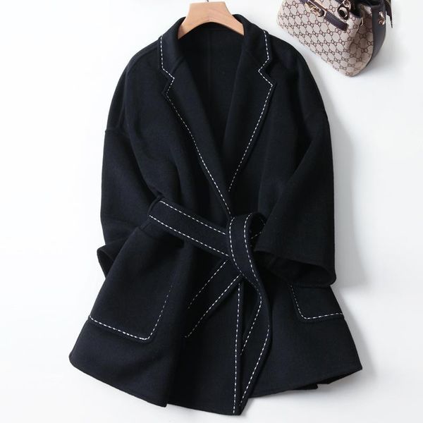 women's wool & blends coat women clothes spring korean 100% jacket elegant ladies coats overcoat loose casaco feminino mke-1095 kj41601, Black
women's wool & blends coat women clothes spring korean 100% jacket elegant ladies coats overcoat loose casaco feminino mke-1095 kj41601, Black