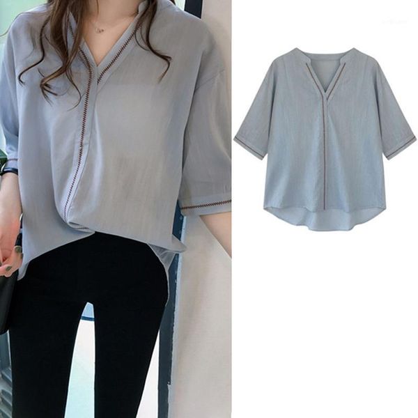 women's blouses & shirts casual women solid blouse v neck short sleeve loose office shirt tee apricot blue, White 
women's blouses & shirts casual women solid blouse v neck short sleeve loose office shirt tee apricot blue, White