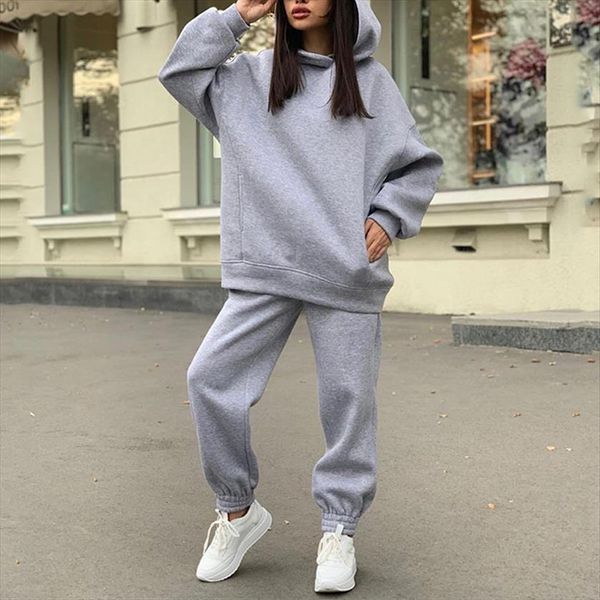 two piece set casual loose womenpant solid long sleeve hoodie suit winter outfits for tracksuit clothes, White
two piece set casual loose womenpant solid long sleeve hoodie suit winter outfits for tracksuit clothes, White