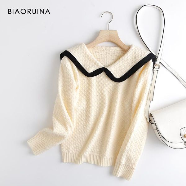 women's sweaters biaoruina color-blocking sweet knitted pullover female autumn winter loose wild casual sweater turn-down collar one si, White;black
women's sweaters biaoruina color-blocking sweet knitted pullover female autumn winter loose wild casual sweater turn-down collar one si, White;black