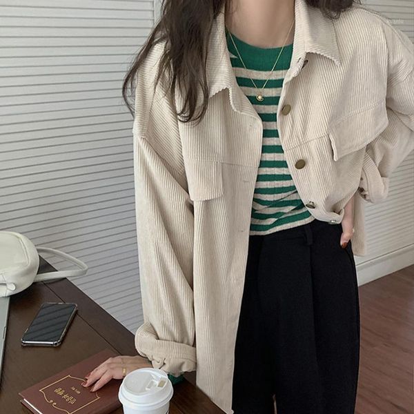 women's jackets 2021 autumn winter women jacket corduroy korean fashion loose casual long sleeve cardigan female clothing college coats, Black;brown
women's jackets 2021 autumn winter women jacket corduroy korean fashion loose casual long sleeve cardigan female clothing college coats, Black;brown