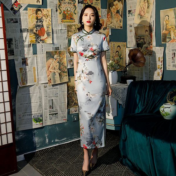 flower crane print chinese mandarin collar qipao novelty vintage cheongsam women short sleeve evening party dress vestidos, Red
flower crane print chinese mandarin collar qipao novelty vintage cheongsam women short sleeve evening party dress vestidos, Red