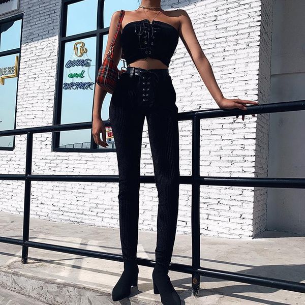 women's pants & capris punk women streetwear knitter pu patchwork high waist trousers bandage skinny trausers, Black;white
women's pants & capris punk women streetwear knitter pu patchwork high waist trousers bandage skinny trausers, Black;white