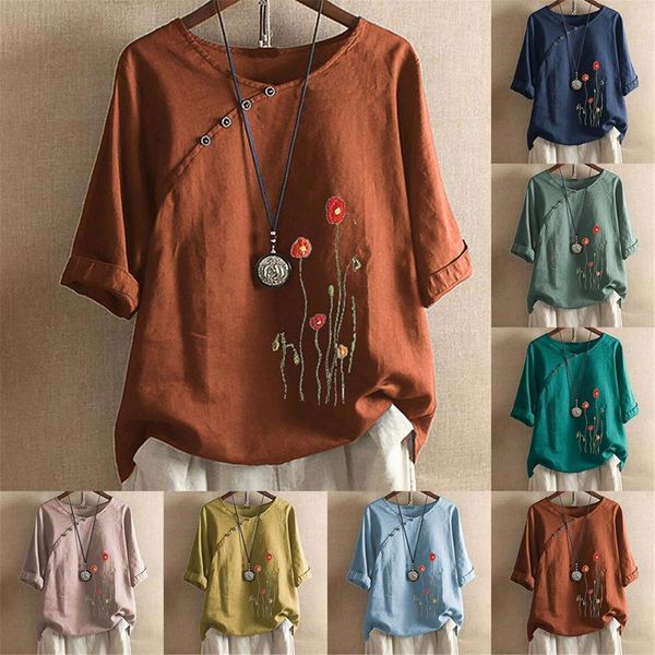 women's blouses & shirts plus size for women summer cotton and line blouse half sleeve vintage flower printing button shirt blusas, White
women's blouses & shirts plus size for women summer cotton and line blouse half sleeve vintage flower printing button shirt blusas, White