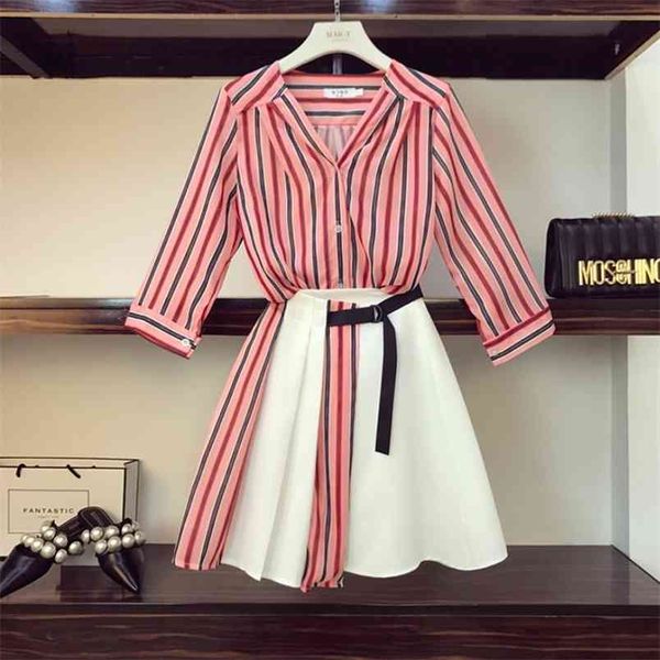 women 2 piece set spring chiffon striped blouse shirts+high waist button mini skirts 2 pieces clothing suits 210519, White
women 2 piece set spring chiffon striped blouse shirts+high waist button mini skirts 2 pieces clothing suits 210519, White