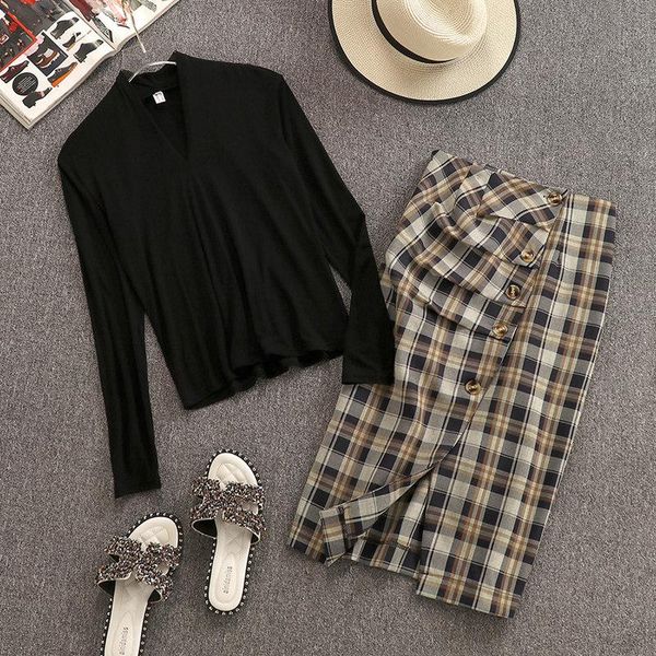 two piece dress 2021 autumn women v neck thin long sleeves t-shirt + plaid slim skirt 2 pcs sets female causal outfit a1951, White
two piece dress 2021 autumn women v neck thin long sleeves t-shirt + plaid slim skirt 2 pcs sets female causal outfit a1951, White