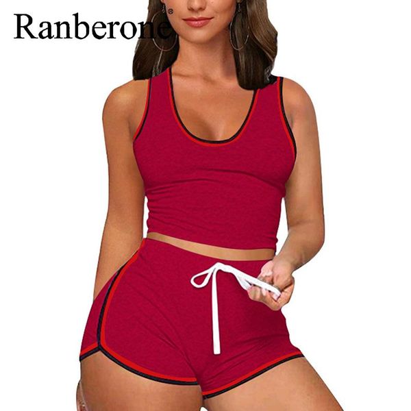 ranberone two pieces set summer sleeveless & shorts tracksuit outfits woman sport suit fitness sportswear 2021 joggers gym clothing, White;black
ranberone two pieces set summer sleeveless & shorts tracksuit outfits woman sport suit fitness sportswear 2021 joggers gym clothing, White;black