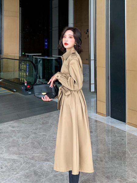women's trench coats khaki windbreaker middle long british style 2021 spring and autumn temperament small early coat, Tan;black
women's trench coats khaki windbreaker middle long british style 2021 spring and autumn temperament small early coat, Tan;black