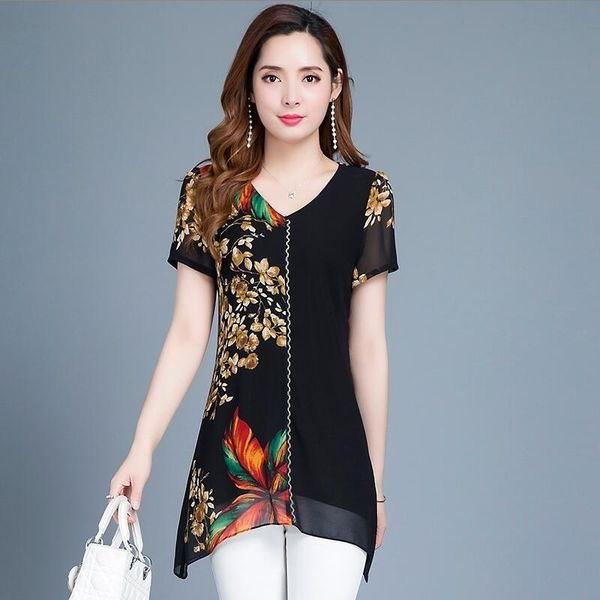 women's blouses & shirts 2021 summer middle aaged women short sleeve flower print chiffon blouse female slim fashion plus size 4xl shi, White
women's blouses & shirts 2021 summer middle aaged women short sleeve flower print chiffon blouse female slim fashion plus size 4xl shi, White