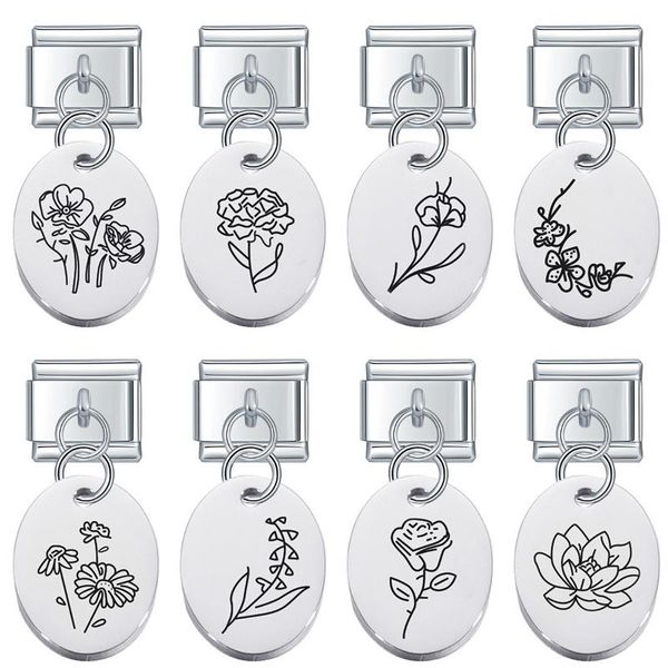 link, chain hapiship 2021 original daisy trend laser ellipse flower charm links fit 9mm stainless steel bracelet jewelry diy making dj008, Black