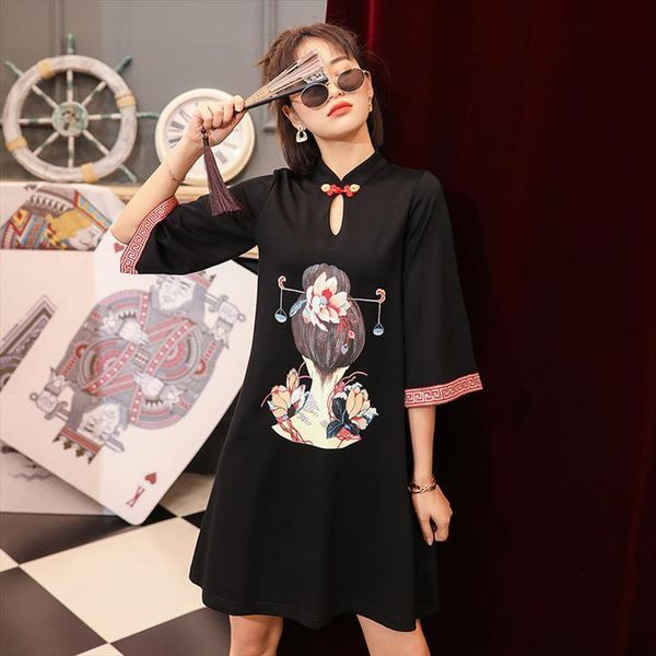 chinese style improved cheongsam women dresses black chic mandarin collar short summer young female plus size hanfu, Black;gray
chinese style improved cheongsam women dresses black chic mandarin collar short summer young female plus size hanfu, Black;gray