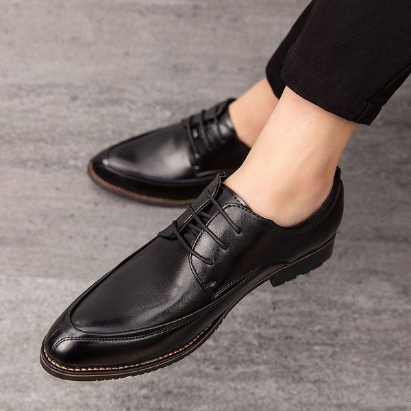 dress shoes british men business casual leather korean version of fashion all-match pointed small hair stylist retro, Black 
dress shoes british men business casual leather korean version of fashion all-match pointed small hair stylist retro, Black