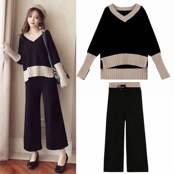 women's sweaters 2021 knit legged wide shirt casual pants woman's suit autumn and winter fashion two pieces of tide, White;black
women's sweaters 2021 knit legged wide shirt casual pants woman's suit autumn and winter fashion two pieces of tide, White;black