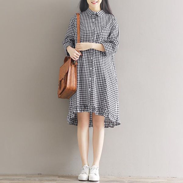 casual dresses elegant shirt dress women ruffles plaid fashion summer long sleeved preppy style loose oversized japan girls 2021, Black;gray
casual dresses elegant shirt dress women ruffles plaid fashion summer long sleeved preppy style loose oversized japan girls 2021, Black;gray