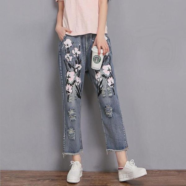 plus size denim jeans 2021 spring fashion flowers printing loose pants elastic waist casual style cowboy women gx168 women's, Blue
plus size denim jeans 2021 spring fashion flowers printing loose pants elastic waist casual style cowboy women gx168 women's, Blue