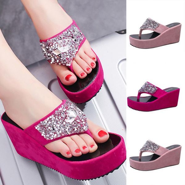 summer slippers women casual massage durable flip flops women's slipper rhinestone wedges clip toe beach shoe, Black
summer slippers women casual massage durable flip flops women's slipper rhinestone wedges clip toe beach shoe, Black