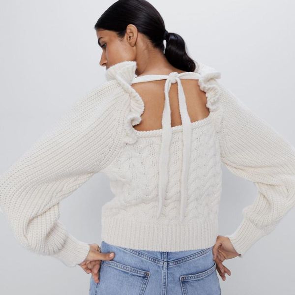 fashion lace-up back chic knit sweater pullovers women ruffles long puff sleeve 2021 autumn winter clothes slim sweaters jumpers women', White;black
fashion lace-up back chic knit sweater pullovers women ruffles long puff sleeve 2021 autumn winter clothes slim sweaters jumpers women', White;black