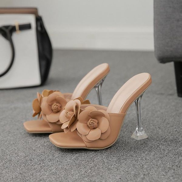 dress shoes fashion flowers designer womens elegant square toe ladies slippers sandals transparent crystal strange heels, Black 
dress shoes fashion flowers designer womens elegant square toe ladies slippers sandals transparent crystal strange heels, Black