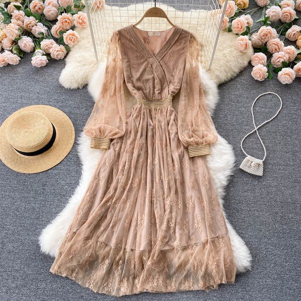 casual dresses singiny elegant french lace mesh dress sweet long sleeve v neck the line dressed casual autumn fashion streetwear midi dress, Black;gray
casual dresses singiny elegant french lace mesh dress sweet long sleeve v neck the line dressed casual autumn fashion streetwear midi dress, Black;gray