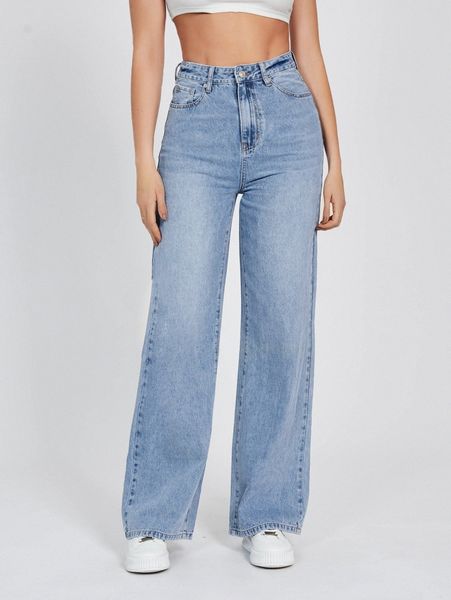 tall zipper fly wide leg jeans r29p#, Blue