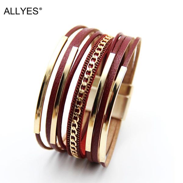 tennis allyes multilayer metal chain copper tube leather bracelet for women fashion bohemian wrap bangle female jewelry gifts, Golden;silver
tennis allyes multilayer metal chain copper tube leather bracelet for women fashion bohemian wrap bangle female jewelry gifts, Golden;silver