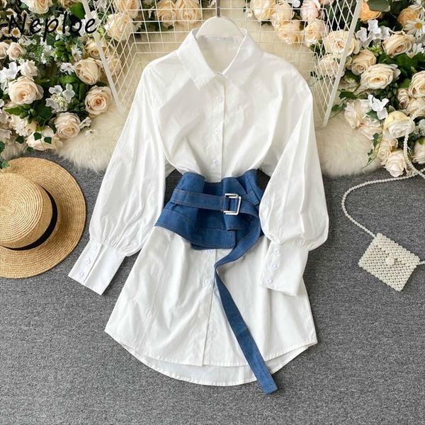 Turn Down Collar Denim Slim Womens Shirt Waist Hong Kong Style Retro Femme Blusas Autumn Lantern Sleeve Women Blouse, White
Turn Down Collar Denim Slim Womens Shirt Waist Hong Kong Style Retro Femme Blusas Autumn Lantern Sleeve Women Blouse, White