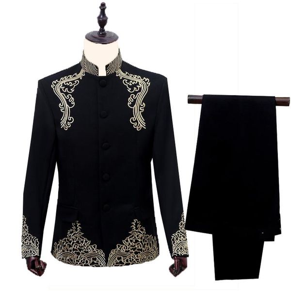 men's suits & blazers chinese style formal dress tunic suit stand-up collar sets stage costume, White;black
men's suits & blazers chinese style formal dress tunic suit stand-up collar sets stage costume, White;black