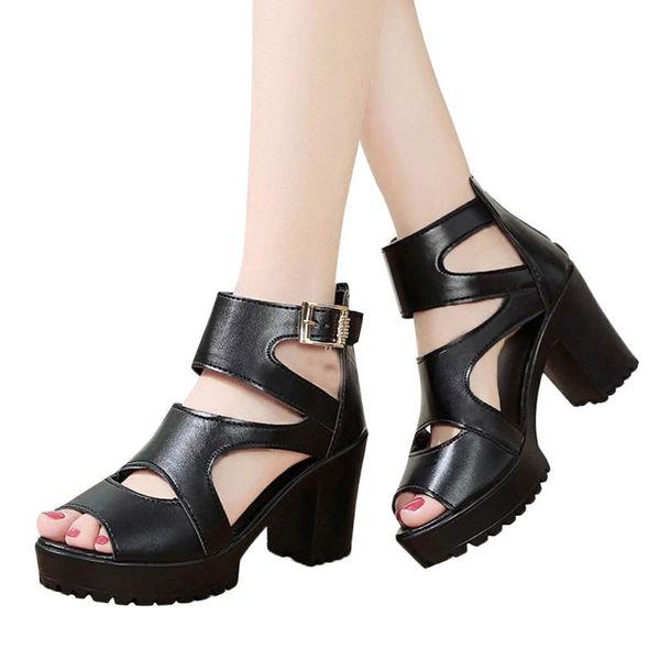 women summer fish mouth hollow roman sandals thick with word high heels fashion peep toe shoes, Black
women summer fish mouth hollow roman sandals thick with word high heels fashion peep toe shoes, Black
