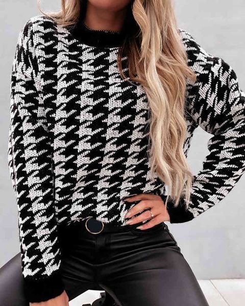 winter women elegant houndstooth long sleeve knit sweater femme round neck short casual chandail office ladies clothing 210415, White;black
winter women elegant houndstooth long sleeve knit sweater femme round neck short casual chandail office ladies clothing 210415, White;black