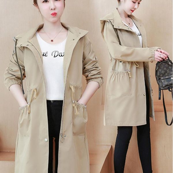 women's trench coats fashion windbreaker middle long 2021 spring autumn korean version loose temperament overcoat khaki coat for women, Tan;black
women's trench coats fashion windbreaker middle long 2021 spring autumn korean version loose temperament overcoat khaki coat for women, Tan;black