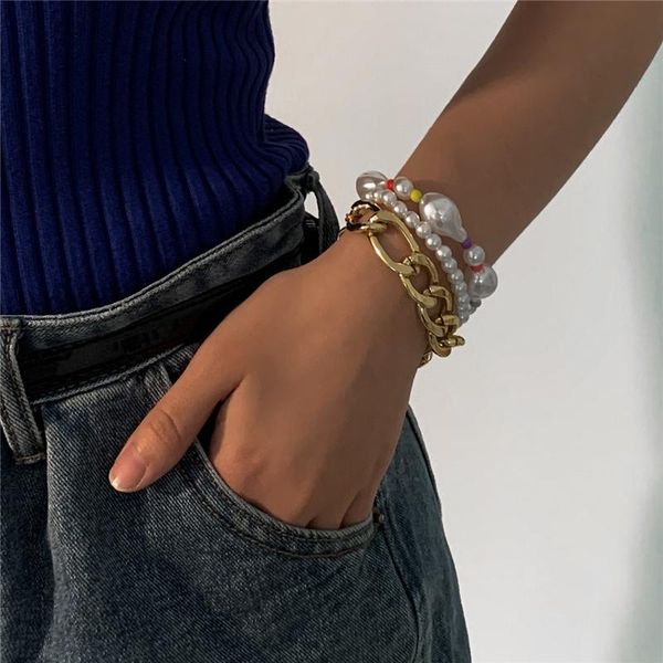 link, chain 3pcs/set vintage lock bracelets set shaped imitation pearl colorful beaded lariat charm couple bangles handmade jewelry, Black
link, chain 3pcs/set vintage lock bracelets set shaped imitation pearl colorful beaded lariat charm couple bangles handmade jewelry, Black