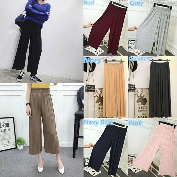 women's pants & capris women girls fashion casual chic summer solid pleated elastic high waist wide leg, Black;white