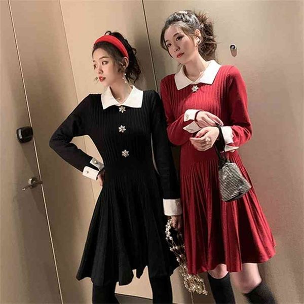 french color-block lapel knitted dress women's autumn and winter asymmetric pleated turn-down collar office lady 210416, Black;gray
french color-block lapel knitted dress women's autumn and winter asymmetric pleated turn-down collar office lady 210416, Black;gray