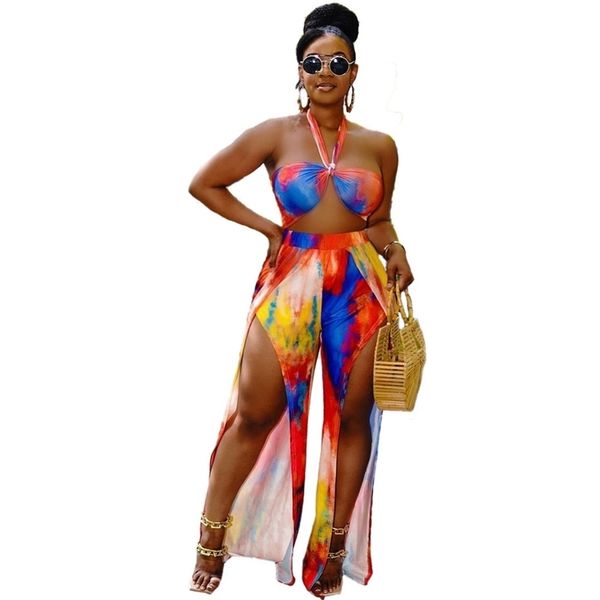 match tie dye two piece outfits for women sets clothes sleeveless halter crop slit loose wide leg pants beach club 210525, White
match tie dye two piece outfits for women sets clothes sleeveless halter crop slit loose wide leg pants beach club 210525, White