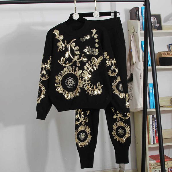 women's two piece pants fashion white black tracksuits knitted set women handwork sequins sweater pencil outfits female loose c2y7
women's two piece pants fashion white black tracksuits knitted set women handwork sequins sweater pencil outfits female loose c2y7