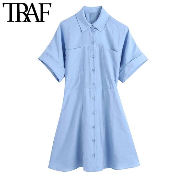 women chic fashion with pockets button-up mini shirt dress vintage short sleeve back elastic female dresses mujer 210507, Black;gray
women chic fashion with pockets button-up mini shirt dress vintage short sleeve back elastic female dresses mujer 210507, Black;gray