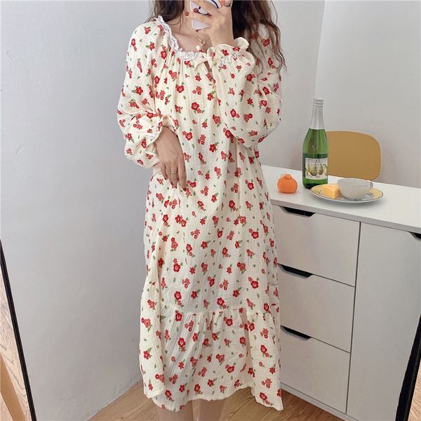 sleepwear girls lace homewear night cotton sweet vintage nightwear all match stylish loose pajamas, Black;red
sleepwear girls lace homewear night cotton sweet vintage nightwear all match stylish loose pajamas, Black;red