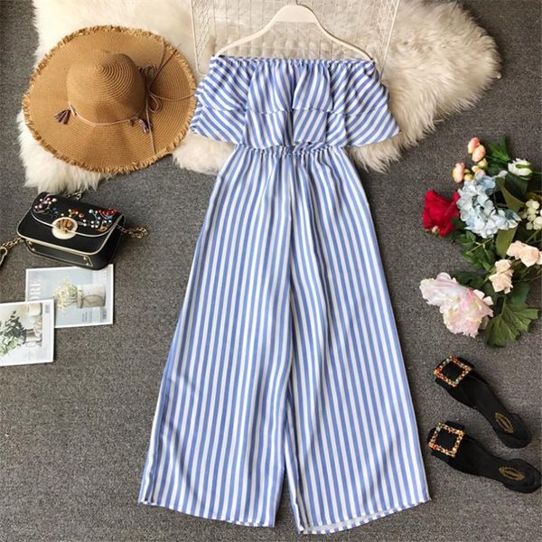 women's jumpsuits & rompers fashion 2021 ruffles off shoulder striped print long jumpsuit casual women playsuit summer beach overalls h, Black;white
women's jumpsuits & rompers fashion 2021 ruffles off shoulder striped print long jumpsuit casual women playsuit summer beach overalls h, Black;white