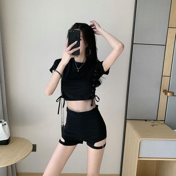 women's tracksuits summer leg ring high waist tight-fitting hip shorts female slim short-sleeved tie t-shirt pants women, Gray
women's tracksuits summer leg ring high waist tight-fitting hip shorts female slim short-sleeved tie t-shirt pants women, Gray