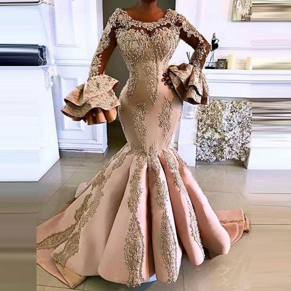 

party dresses african evening long sleeves tiered applique lace beaded sequins plus size prom dress mermaid aso ebi dubai vestidos, White;black