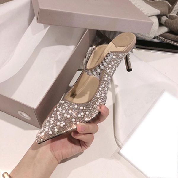 slippers pointed pearl rhinestone flat sandals and women's summer baotou wear high heels wedding shoes bridesmaid women, Black
slippers pointed pearl rhinestone flat sandals and women's summer baotou wear high heels wedding shoes bridesmaid women, Black