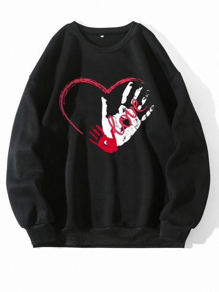 heart & gesture print thermal pullover v7ac#, White;black 
heart & gesture print thermal pullover v7ac#, White;black
