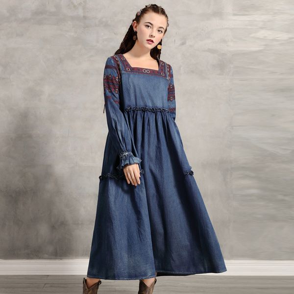 johnature vintage denim dress women clothes autumn embroidery lantern sleeve square collar loose leisure women dresses 210521, Black;gray
johnature vintage denim dress women clothes autumn embroidery lantern sleeve square collar loose leisure women dresses 210521, Black;gray