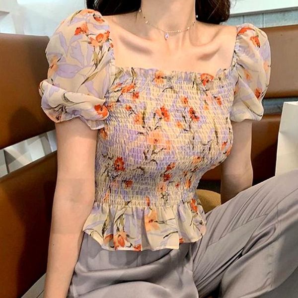 fashion summer women floral print thin square neck short sleeve slim waist blouse female crop 's blouses & shirts women's, White
fashion summer women floral print thin square neck short sleeve slim waist blouse female crop 's blouses & shirts women's, White