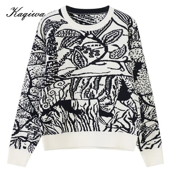 women's sweaters spring 2021 double jacquard round neck sleeve lazy loose knit sweater thick female, White;black
women's sweaters spring 2021 double jacquard round neck sleeve lazy loose knit sweater thick female, White;black