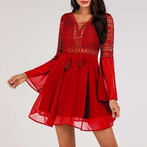 summer 2021 hollow out women mini chiffon semi-sheer plunge v-neck long sleeve crochet lace dress, Black;gray
summer 2021 hollow out women mini chiffon semi-sheer plunge v-neck long sleeve crochet lace dress, Black;gray