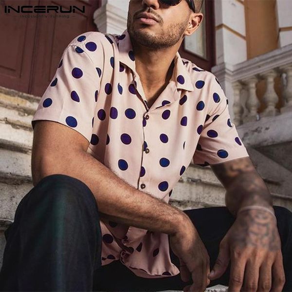 men's casual shirts incerun men hawaiian shirt polka dot print breathable lapel short sleeve summer vacation shits 2021 streetwear cami, White;black
men's casual shirts incerun men hawaiian shirt polka dot print breathable lapel short sleeve summer vacation shits 2021 streetwear cami, White;black