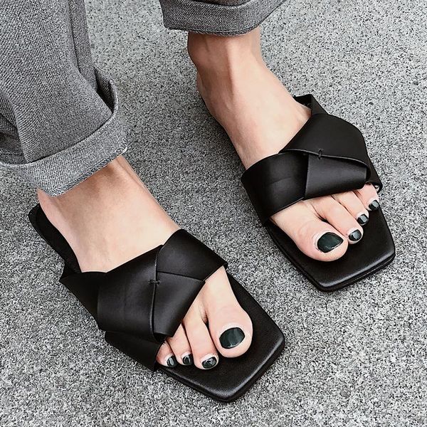 fashion brand genuine leather women shoes low-heeled comfortable summer slipper heels slippers, Black
fashion brand genuine leather women shoes low-heeled comfortable summer slipper heels slippers, Black