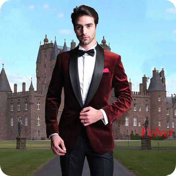 men's suits & blazers burgundy velvet wedding men suit black shawl lapel classic smoking jacket groom tuxedos two piece with pants, White;black
men's suits & blazers burgundy velvet wedding men suit black shawl lapel classic smoking jacket groom tuxedos two piece with pants, White;black